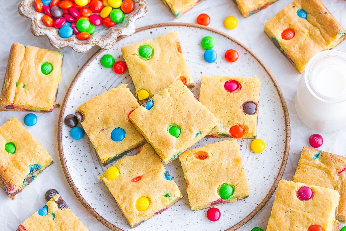 overhead shot of plate of cookie bars