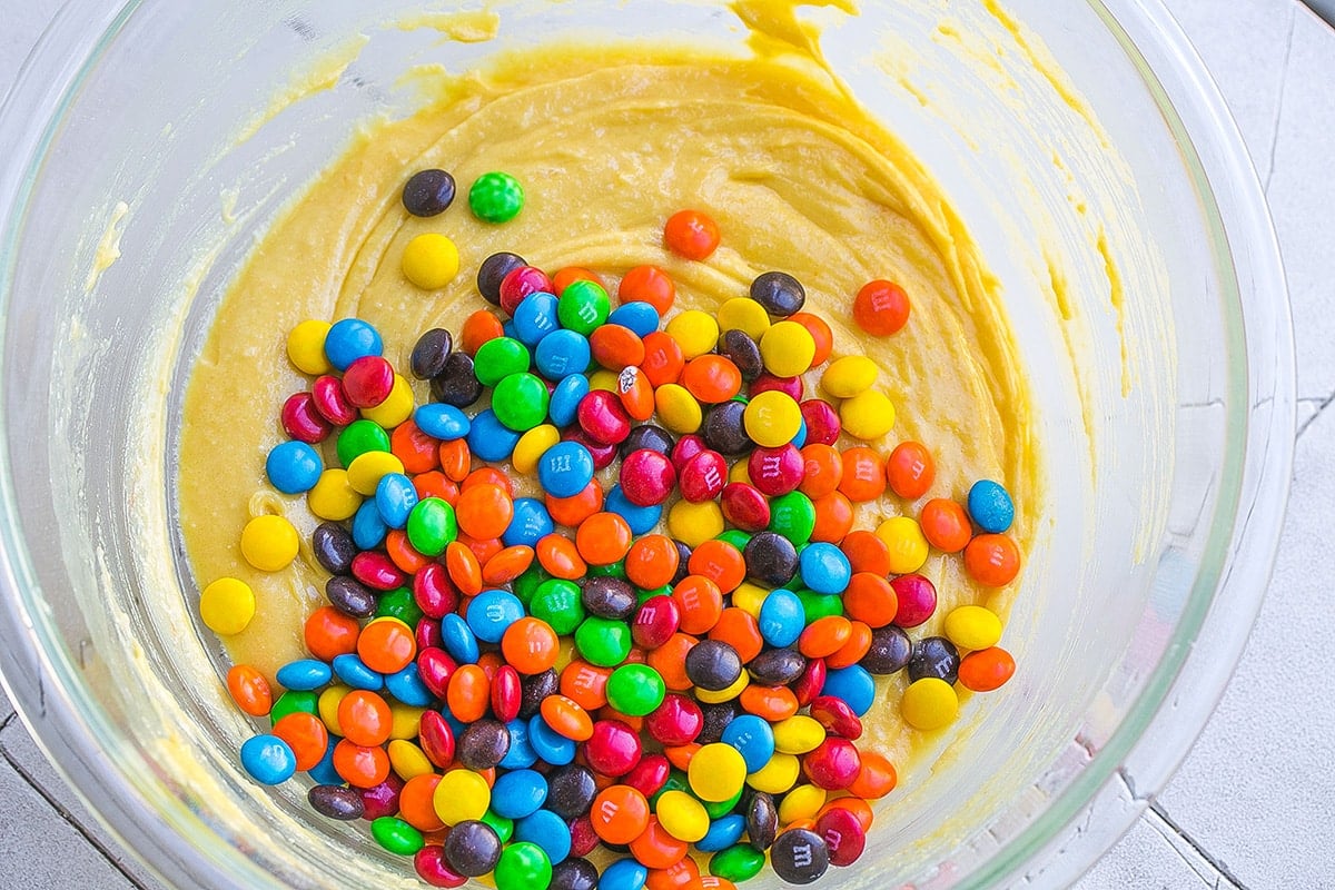 m&ms added to batter