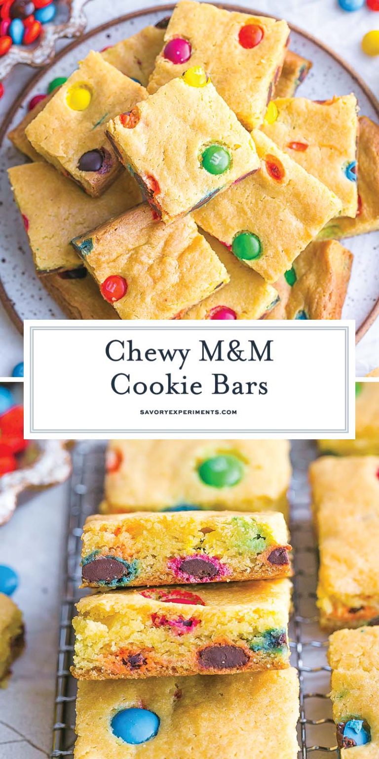 EASY M&M Cookie Bars Recipe (Chewy Cookie Bars w/ M&Ms!)