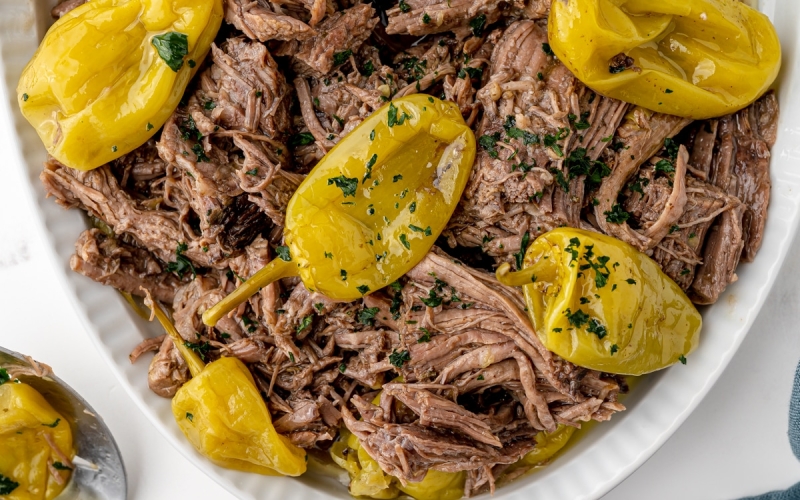 close up of platter of mississippi pot roast