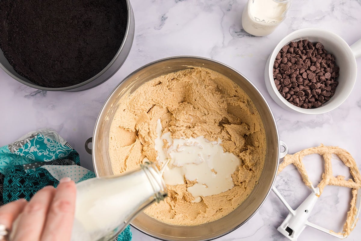 cream poured into peanut butter mixture