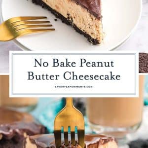 collage of no bake peanut butter cheesecake for pinterest