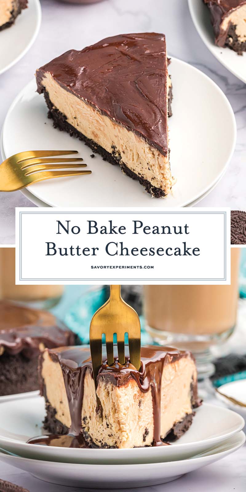 collage of no bake peanut butter cheesecake for pinterest