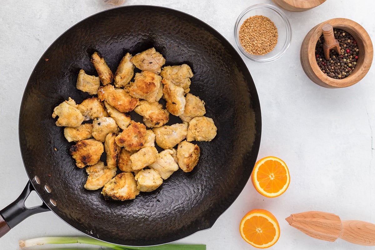 chicken in frying pan