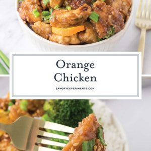 collage of orange chicken for pinterest