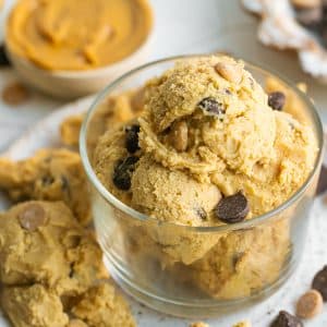 angled shot of jar of peanut butter cookie dough