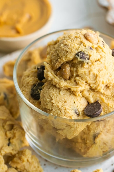 angled shot of jar of peanut butter cookie dough