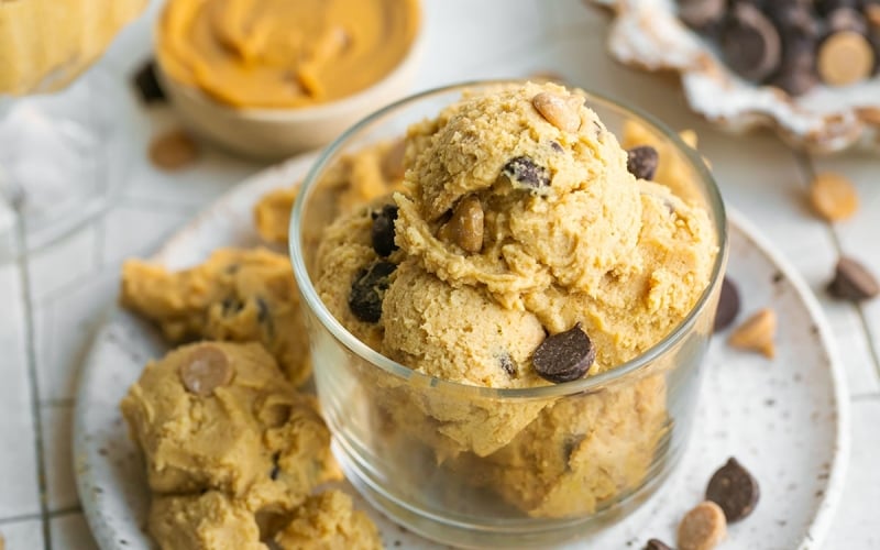 angled shot of jar of peanut butter cookie dough