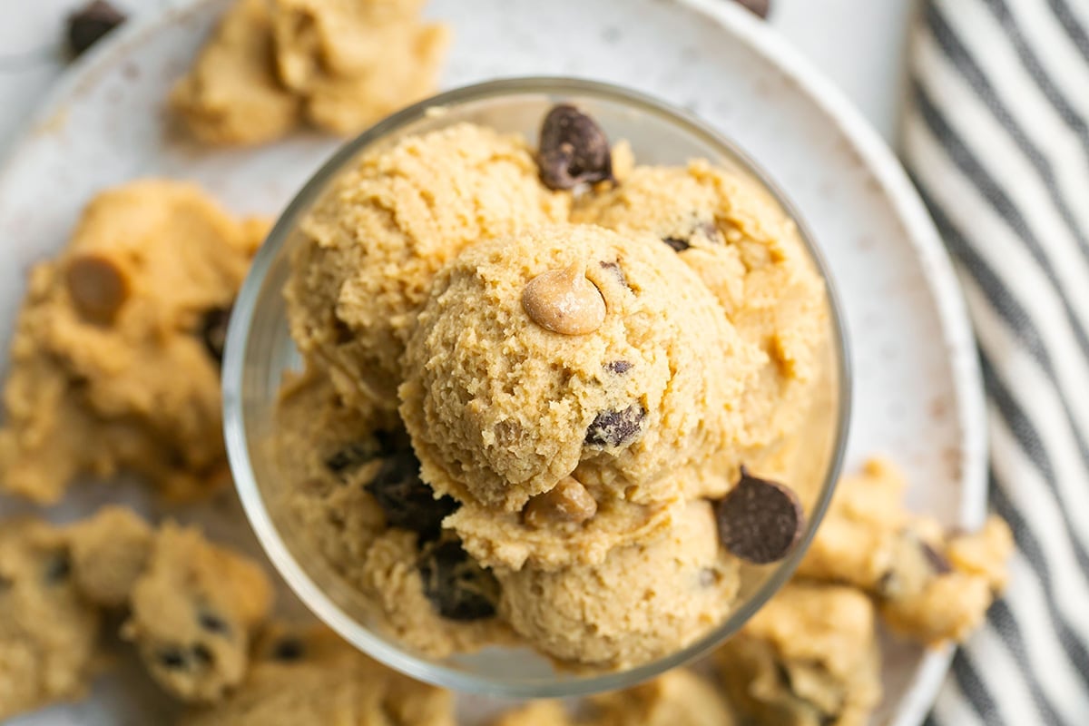 close up of cookie dough in bowl