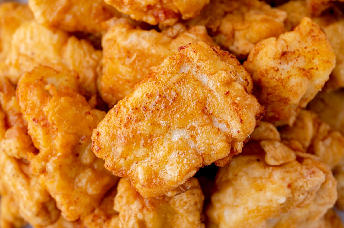 close up of popcorn chicken