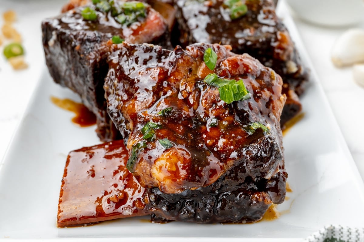 honey ginger short ribs on a plate