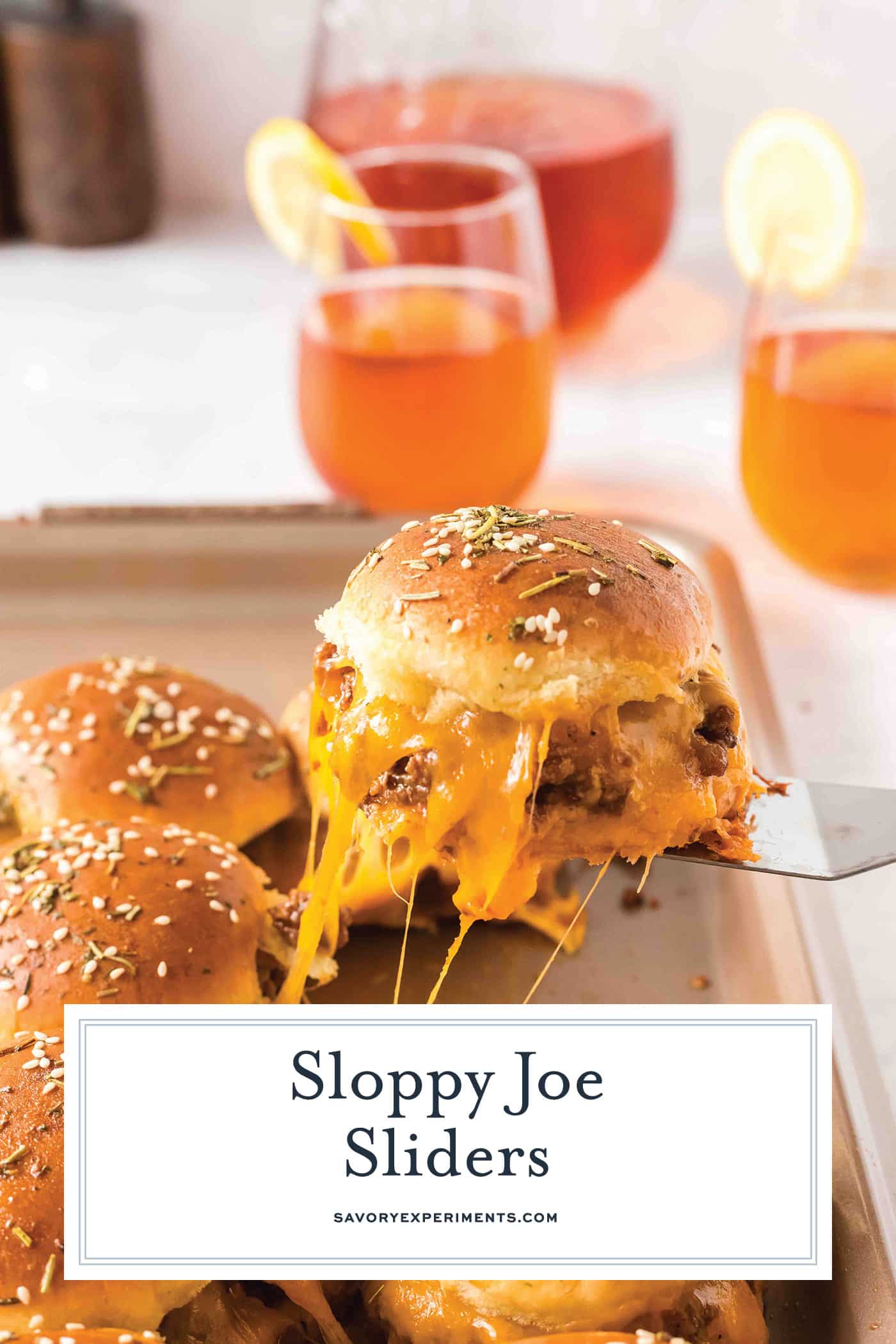 spatula with sloppy joe slider with text overlay for pinterest