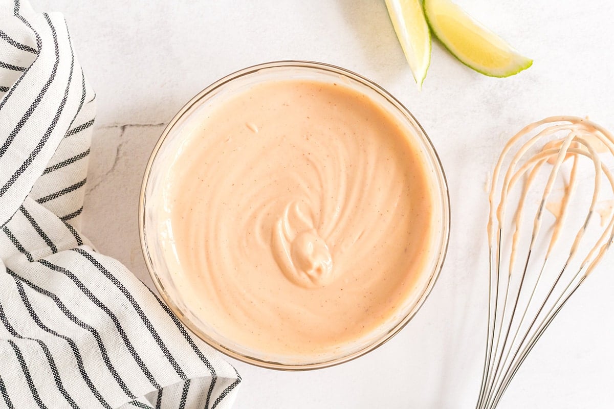 sriracha aioli whisked in a bowl