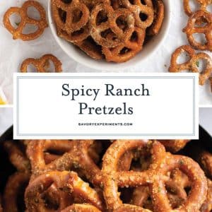 collage of spicy ranch pretzels for pinterest