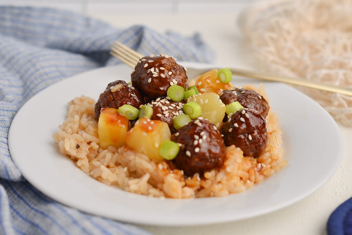 teriyaki meatballs over rice