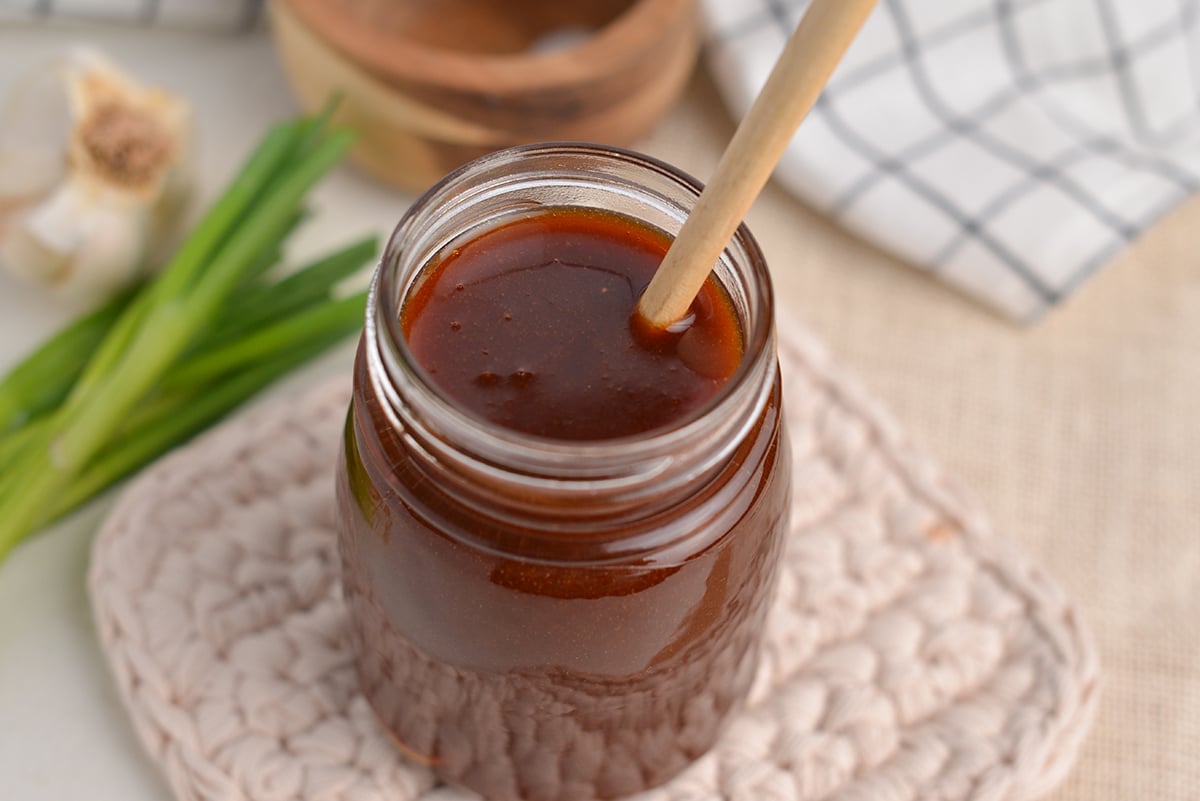 glass jar of homemade teriyaki sauce