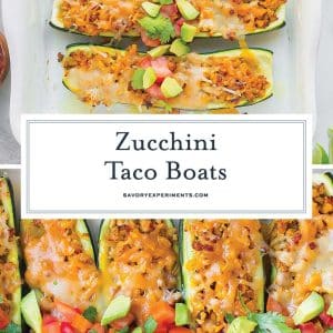 collage of taco zucchini boats for pinterest