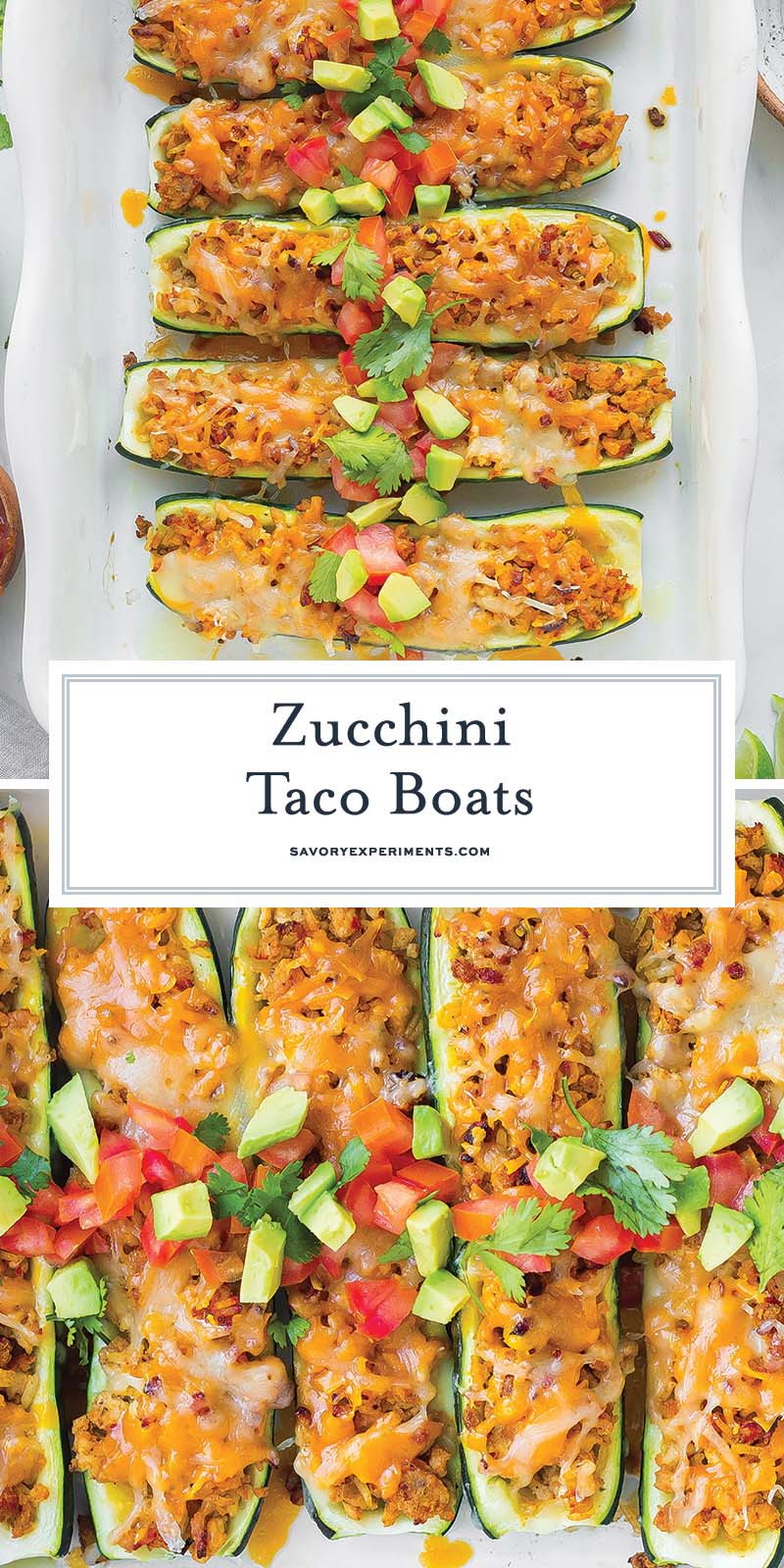 collage of taco zucchini boats for pinterest