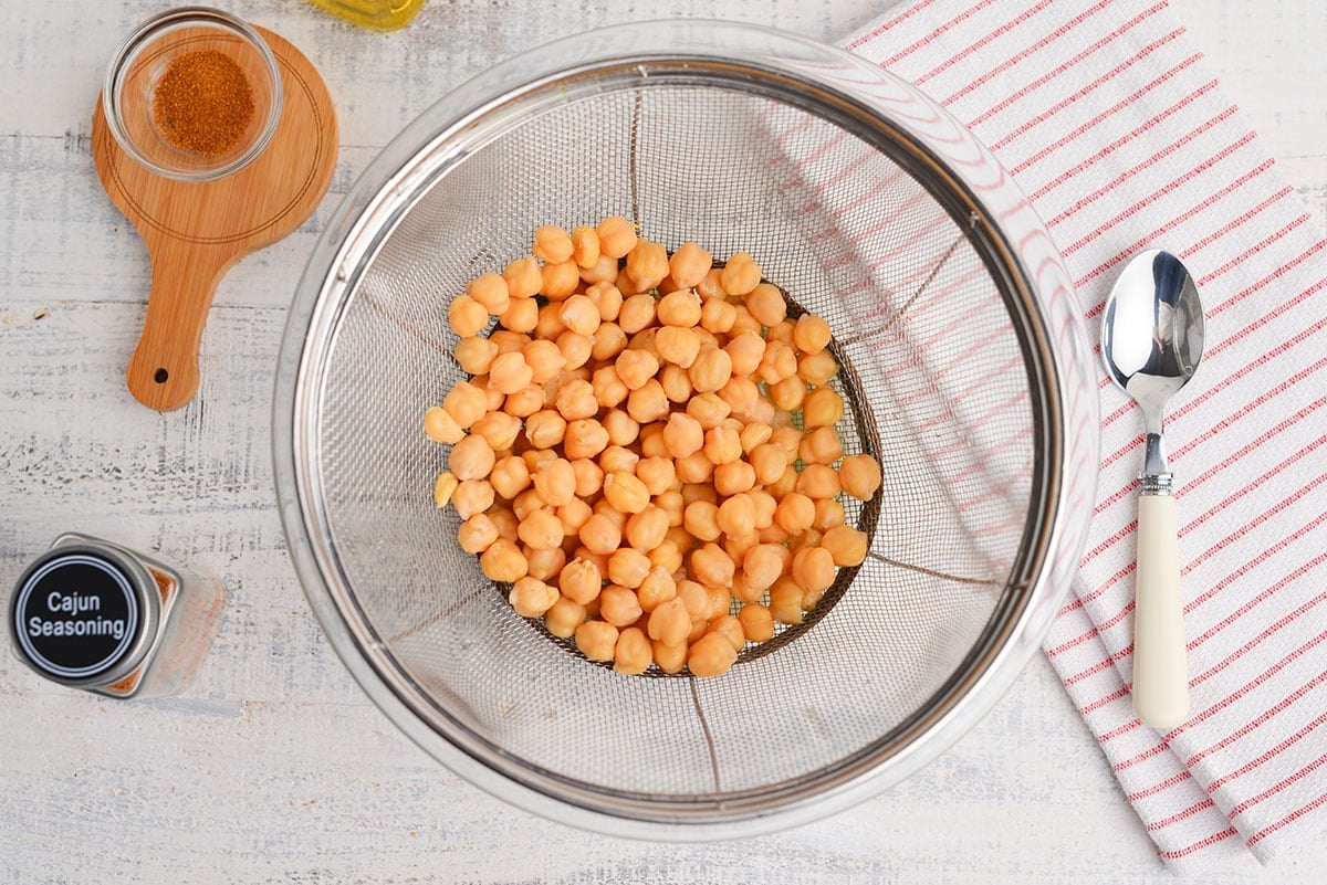 chickpeas in strainer