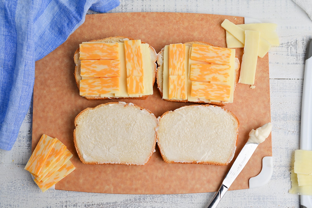 cheese placed on slices of bread
