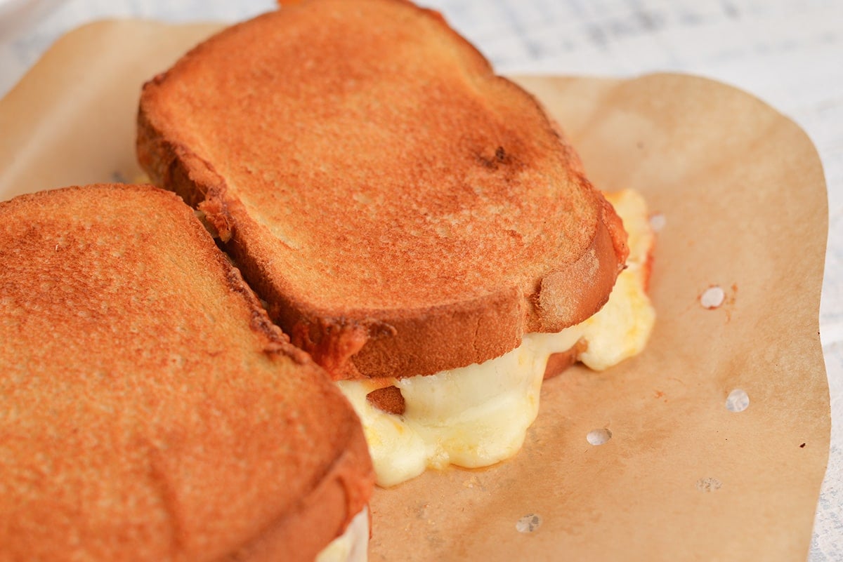 angled shot of air fryer grilled cheese