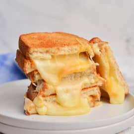 straight on shot of air fryer grilled cheese stack