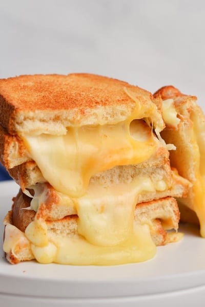 straight on shot of air fryer grilled cheese stack