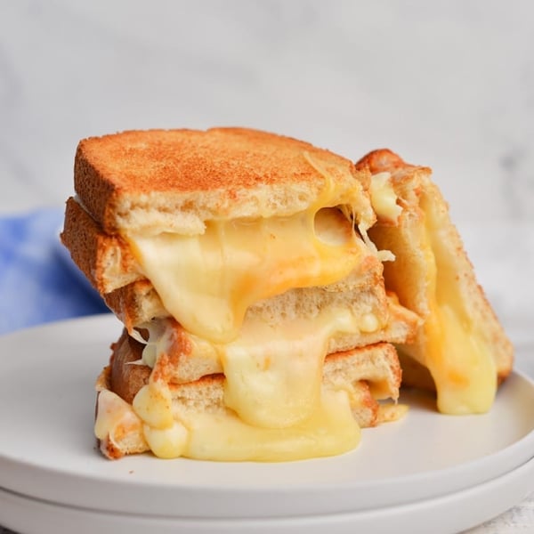 straight on shot of air fryer grilled cheese stack