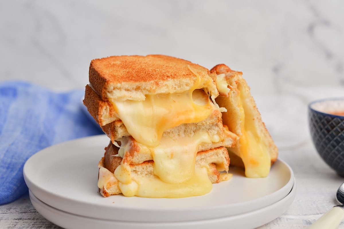 straight on shot of air fryer grilled cheese stack