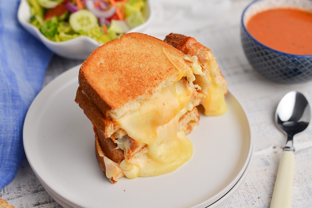 stack of grilled cheese on a plate