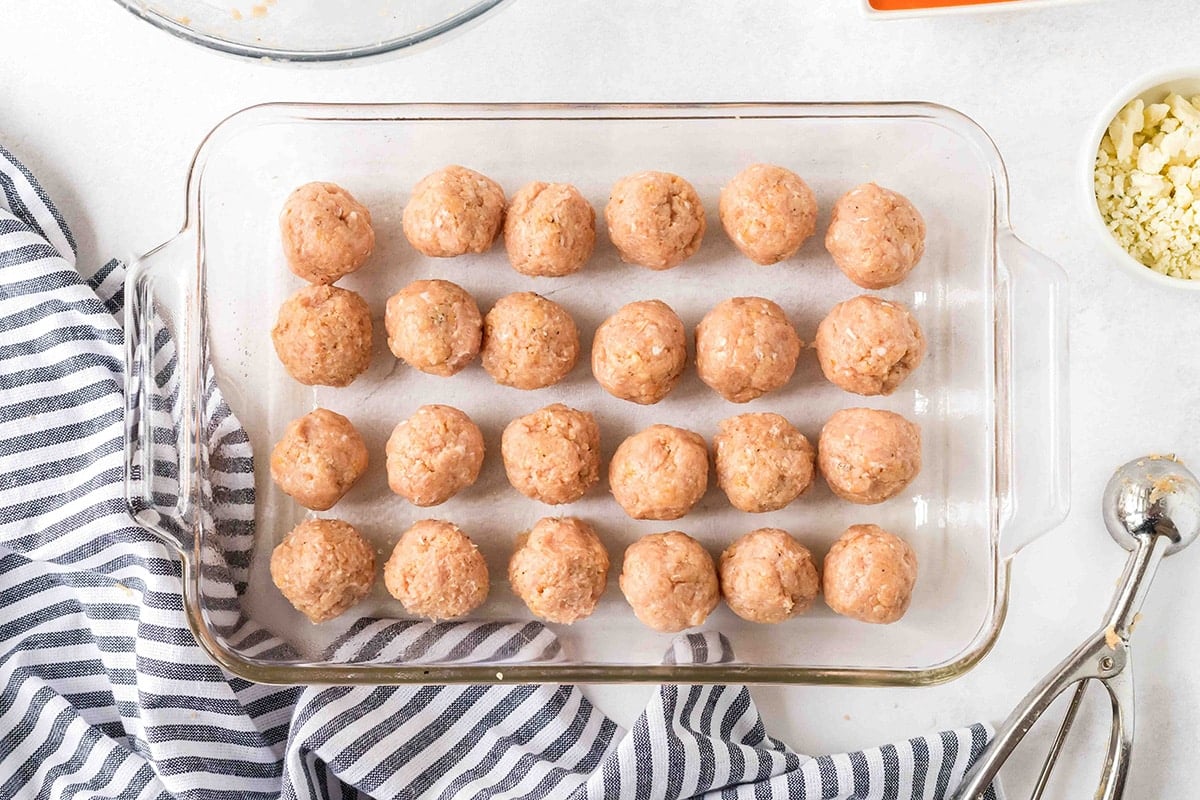 chicken meatballs in baking dish