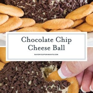 collage of chocolate chip cheese ball for pinterest