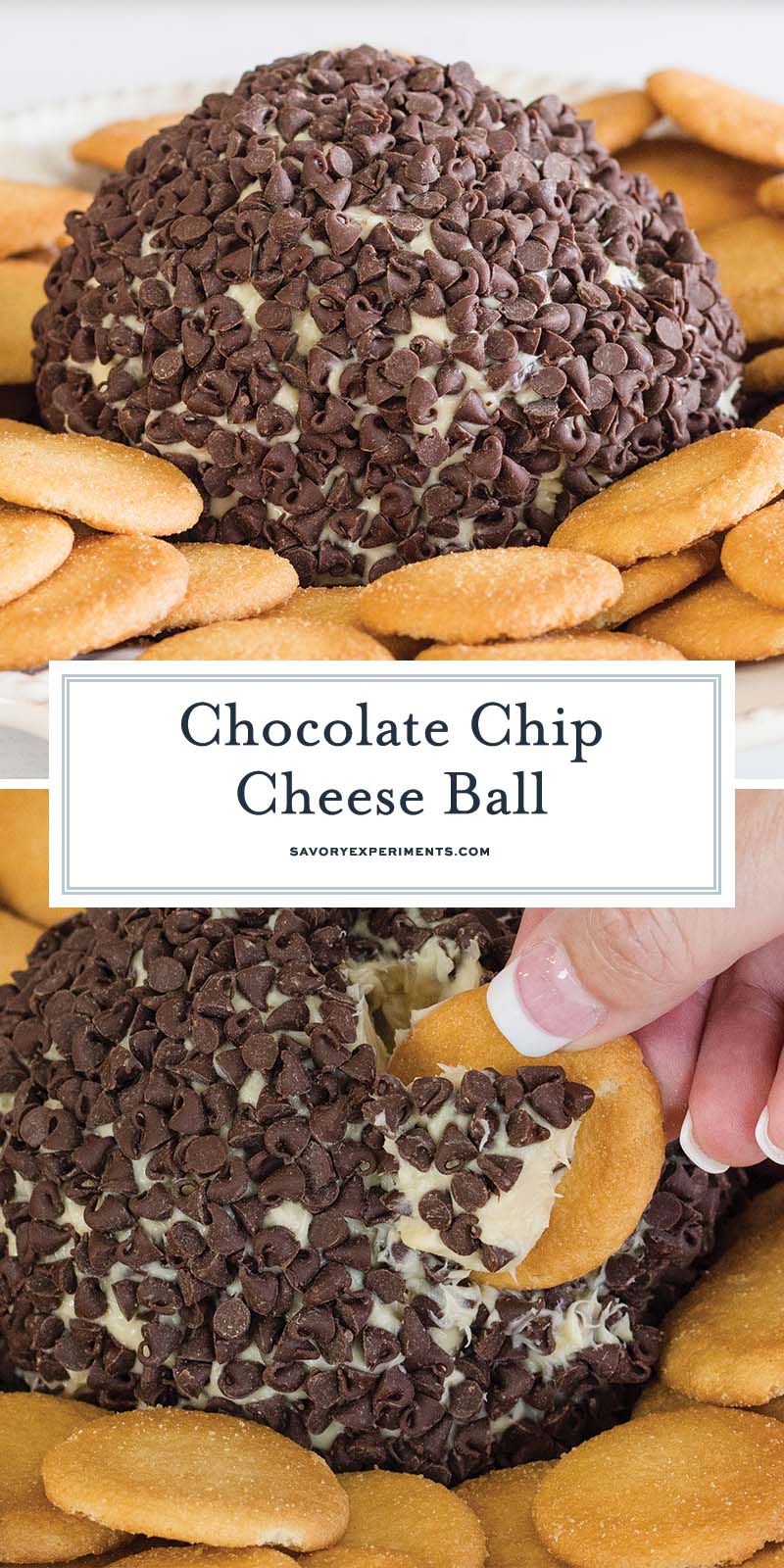 collage of chocolate chip cheese ball for pinterest