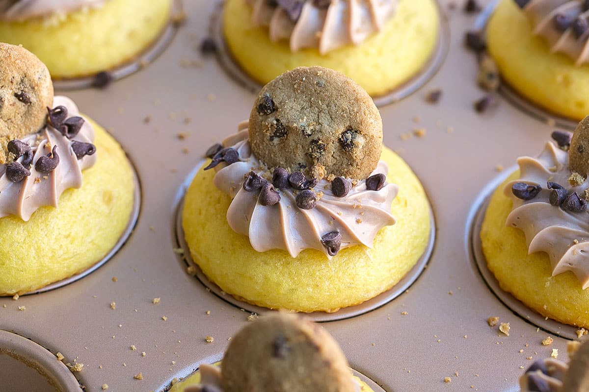 close up of cupcake in a pan