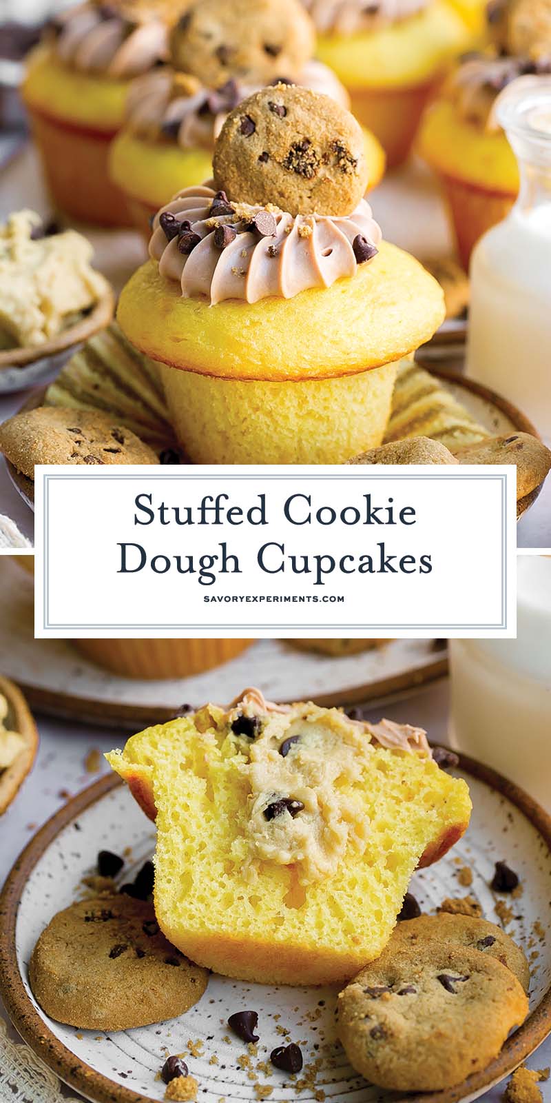 collage of cookie dough cupcakes for pinterest