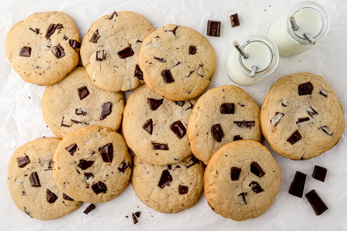 chocolate chip cookies with milk