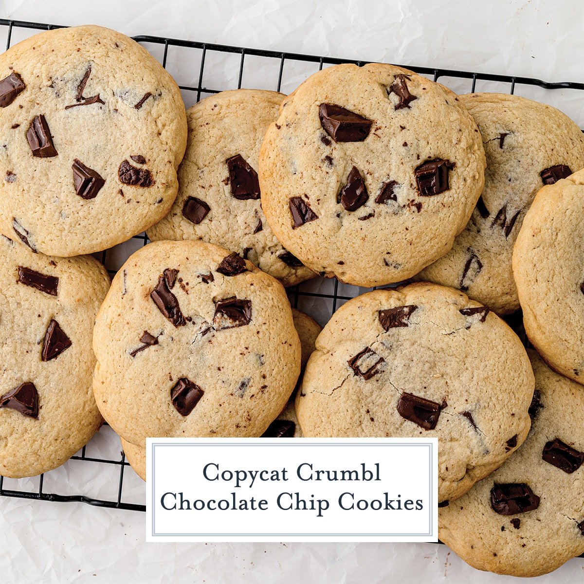 pile of chocolate chip cookies on a wire cooling rack