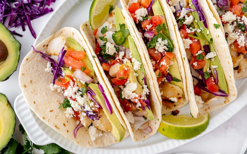 fish tacos on a platter