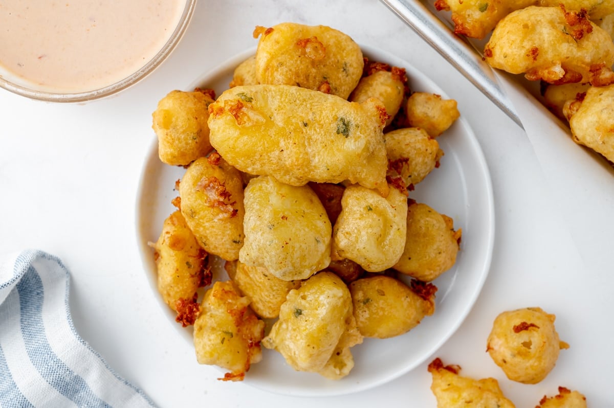 overhead shot of plate of cheese curds