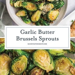 collage of garlic butter brussels sprouts for pinterest