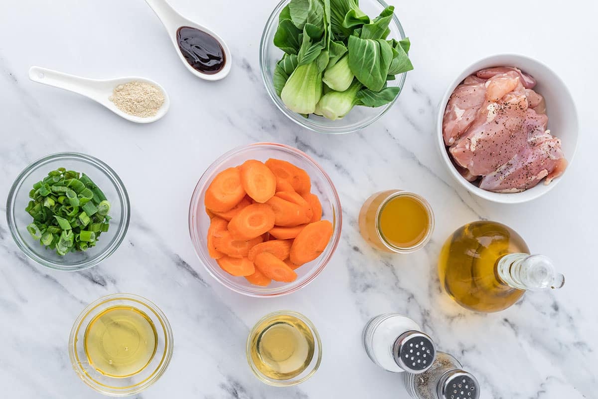 overhead shot of honey garlic chicken ingredients