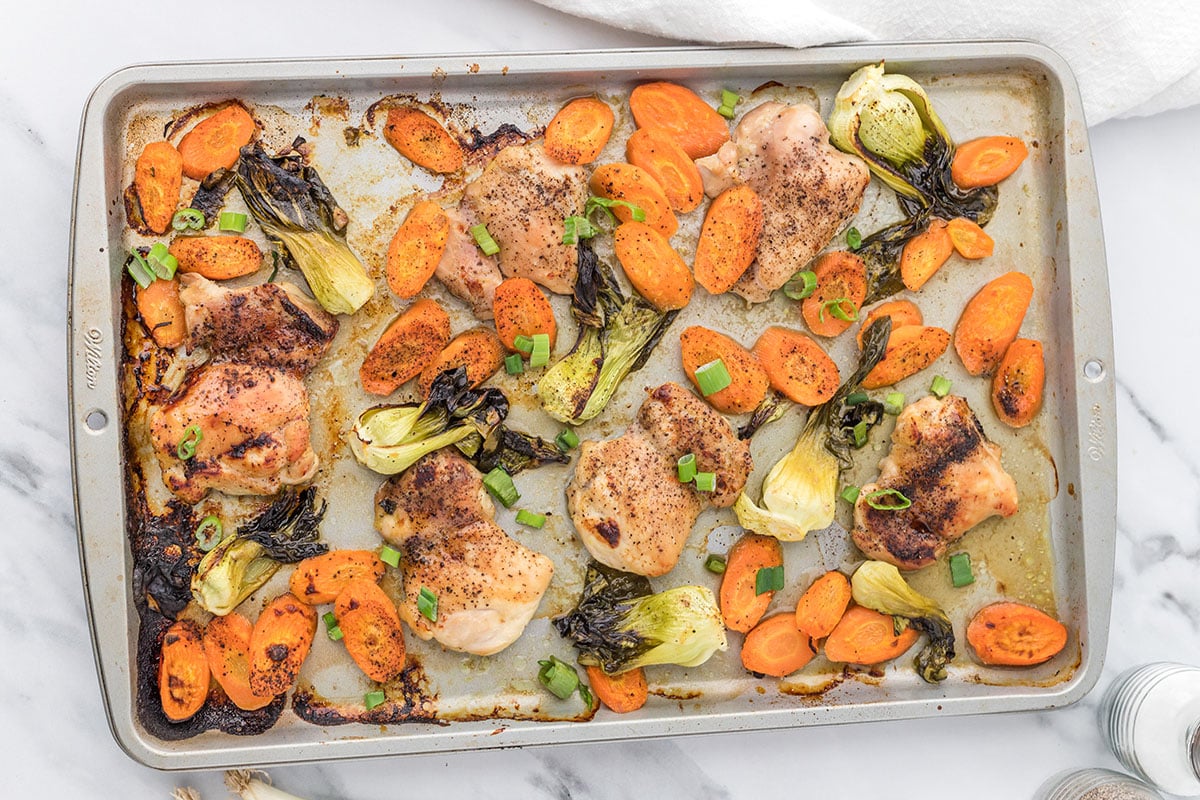 baked honey garlic chicken on a sheet pan