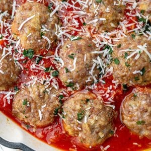 close up of meatballs in sauce