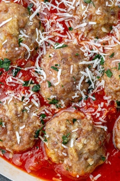 close up of meatballs in sauce