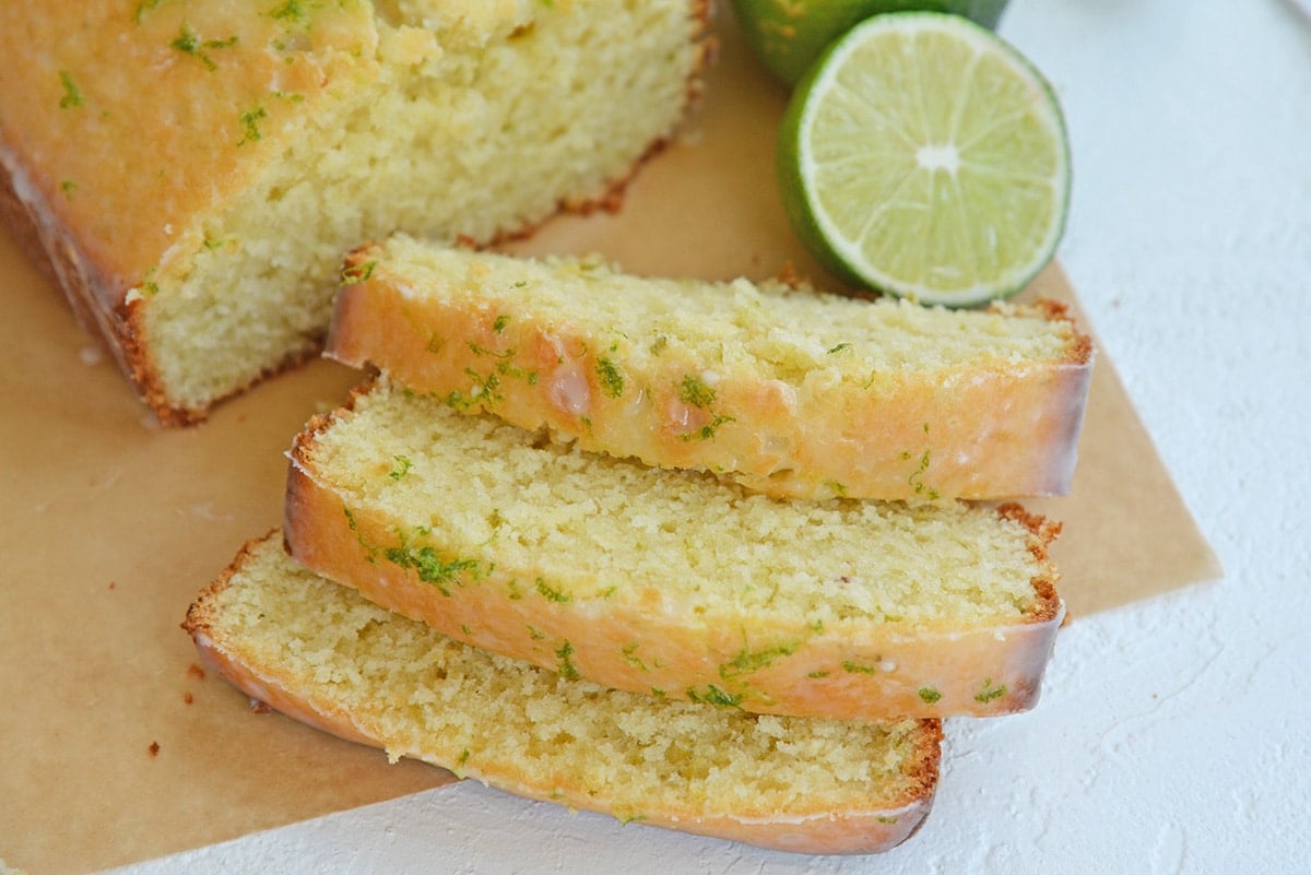 three slices of key lime bundt cake