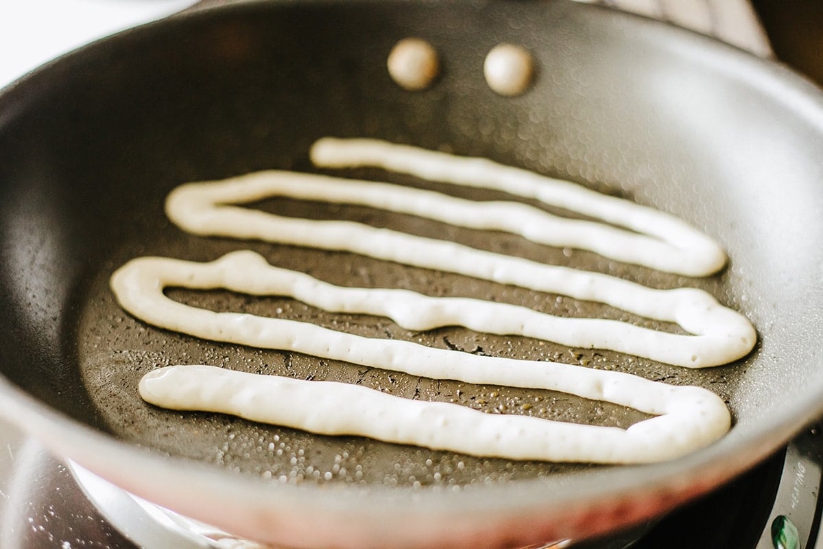 pancake batter in pan