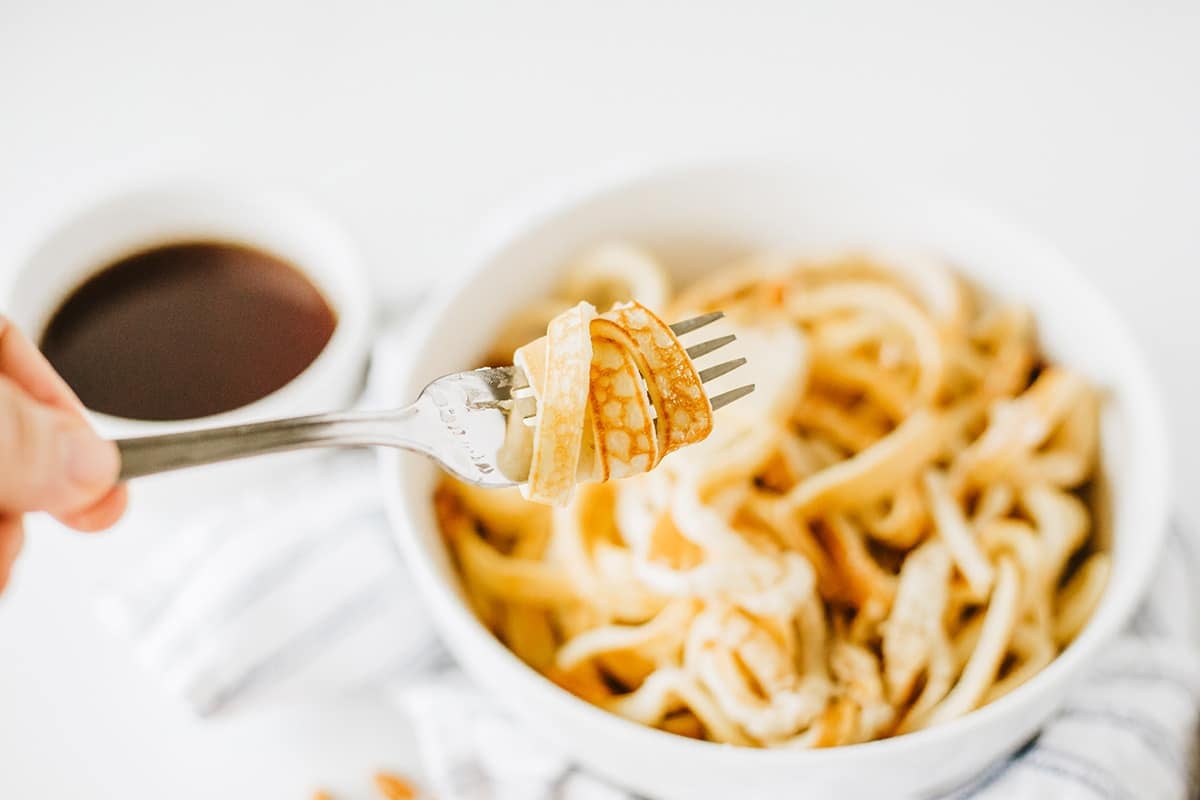 breakfast spaghetti on a fork
