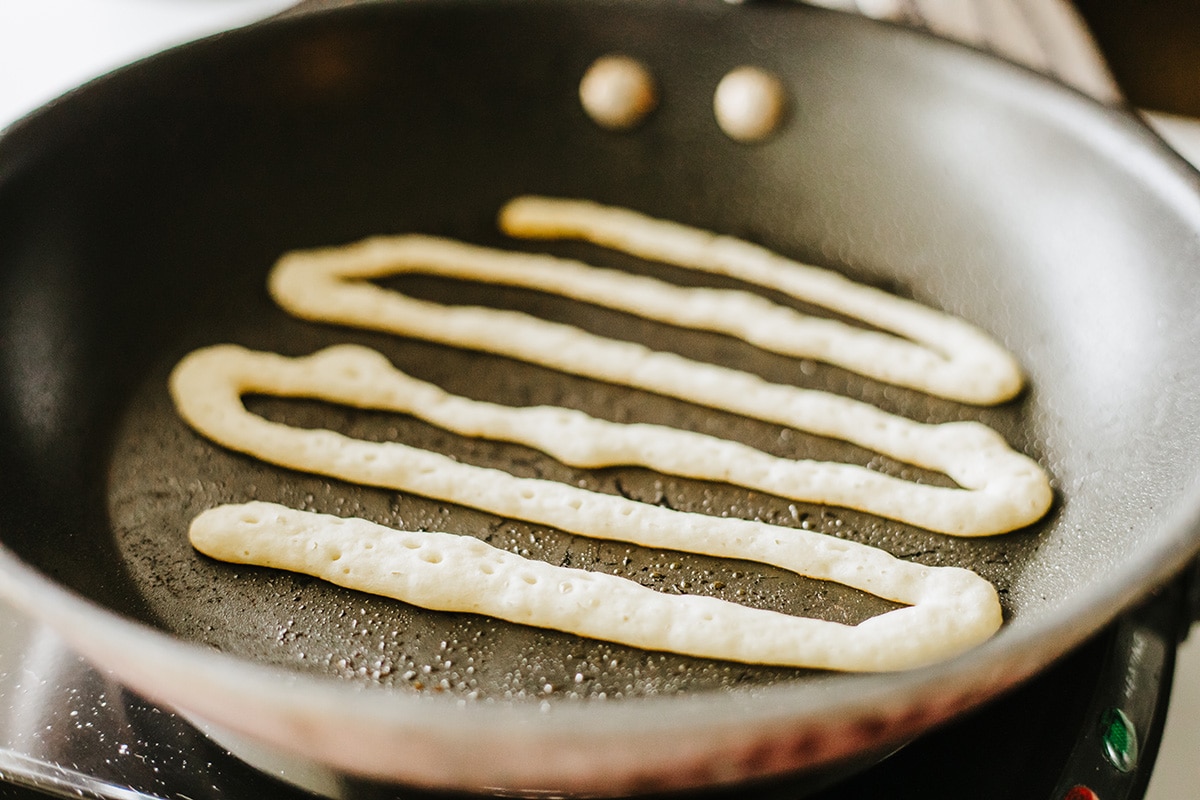 cooked pancake batter in pan