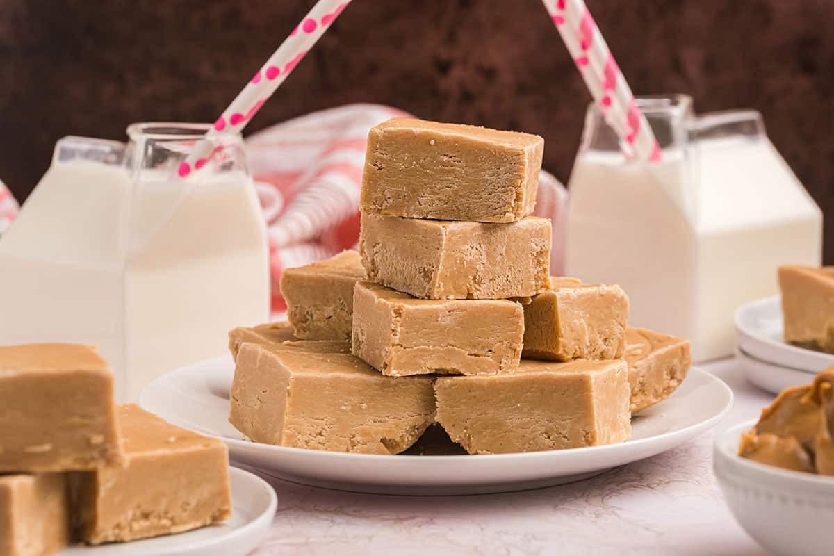 straight on shot of plate of peanut butter fudge