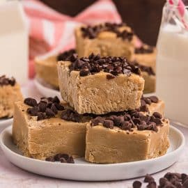 pieces of peanut butter fudge on a white plate